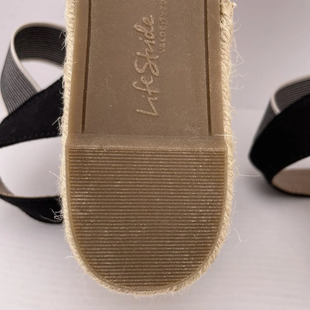 Lifestride Kimmie Espadrille Wedge Black Polkadot Shock‎ Absorption Women 9.5 M